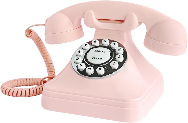TelPal Corded Pink Retro Landline Home Phone, Basic Pink Decorative Analog Telephone Set, Senior Phone for Home/Office/Hotel - Image 1
